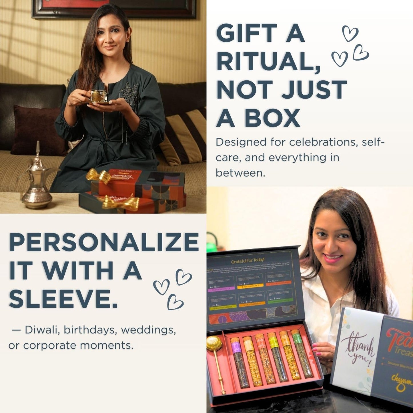 CHAYAM 6 Tube Tea Gift Set | Herbal & Green Loose Leaf Teas in Glass Tubes & a Lead-Free Brass Infuser | Chamomile, Mint, Cinnamon, Turmeric, Lavender & Himalayan Green