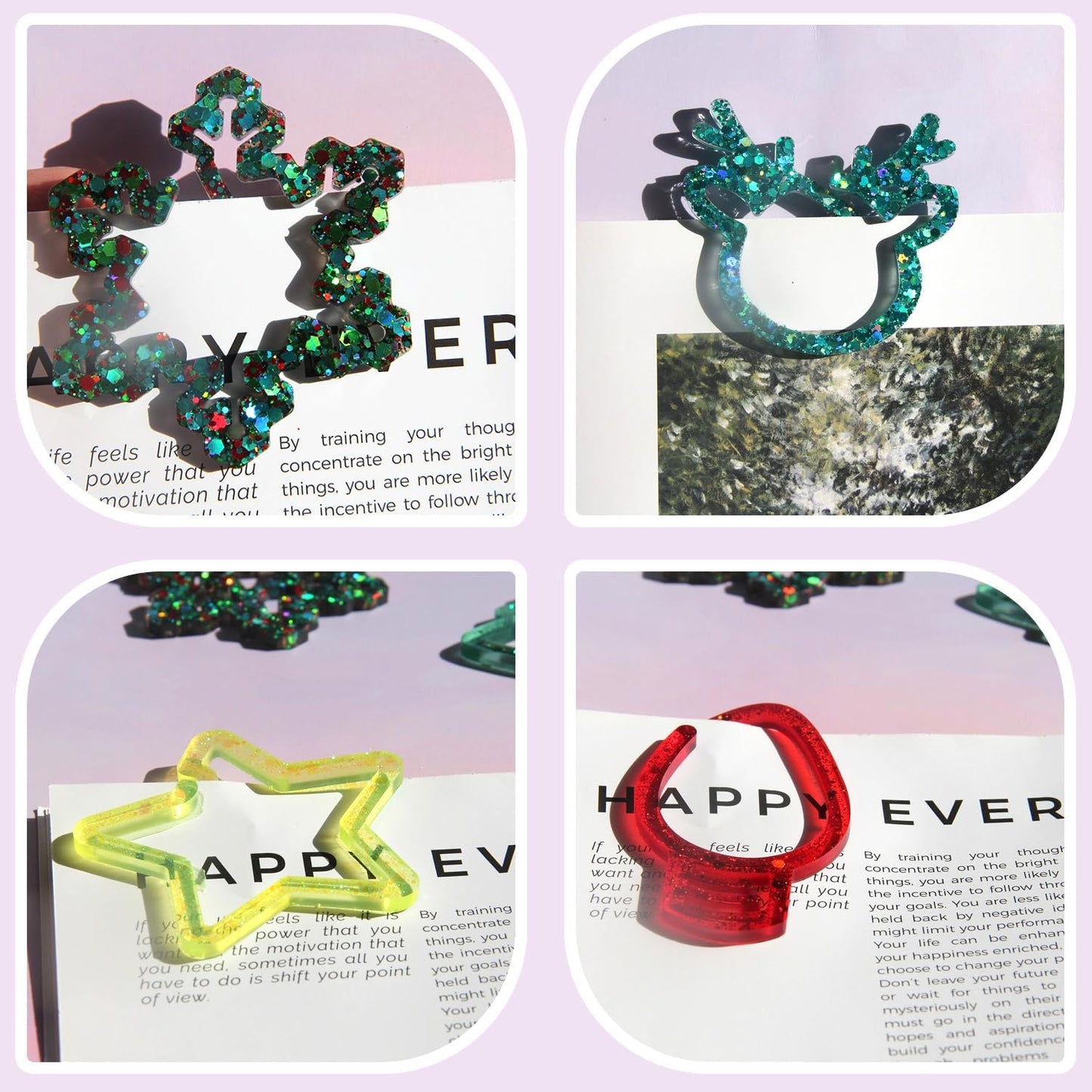 9-in-1 Christmas Resin Bookmark Mold Set - Reindeer/Snowflake/Tree/Heart/Star Silicone Molds for Epoxy Paperclips & Standard Bookmarks, Holiday Gift Crafts,DIY Supplies, Book Lovers Gift