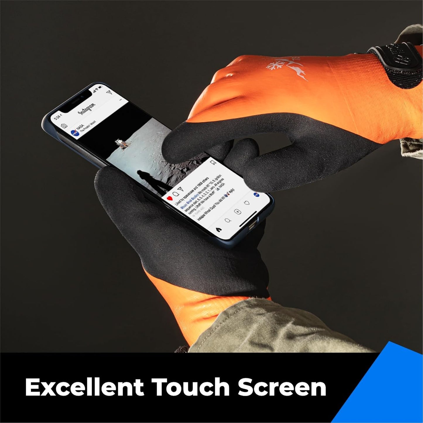 toolant 100% Waterproof Gloves Bulk Pack, 3 Pairs, Winter Work Gloves for Cold Weather, Touchsreen, Warm Freezer Gloves, Thermal Insulated, With Grip, Orange, Medium