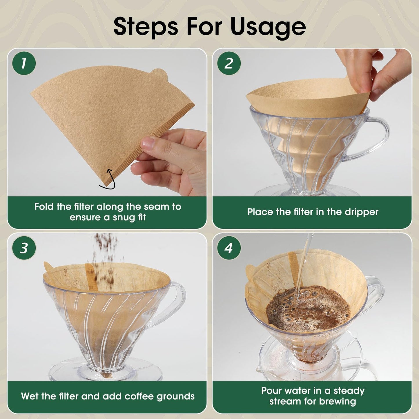 V60 Coffee Filters 02, ONIOU Unbleached Size 02 Cone Coffee Filters, 100 Count Natural Brown Pour Over Paper Filters for Hario V60 & Others 1–4 Cup Coffee Dripper