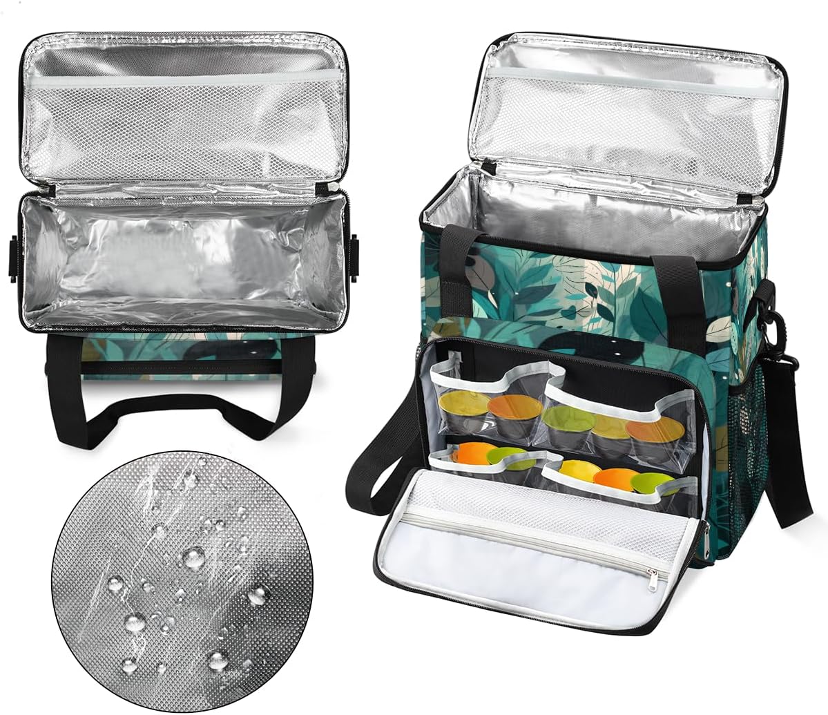 Turquoise Teal Leaves Coffee Maker Carring Bag Travel Carrying Storage Tote Bag Compatible with Keurig K-Mini or K-Mini Plus Portable Single Serve Coffee Brewer Case with Pockets for K-cup Pad