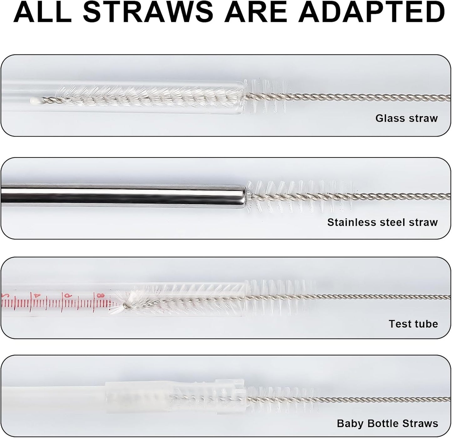 Straw Cleaner Brush Set, 12-Piece 11.8 Inch Long Botthle Cleaning Brush, Nylon Tube Brush Kit for Straws on Tumbler, Water Bottle, Sippy Cup and Pipes, Tubes or Tea Pot Spout