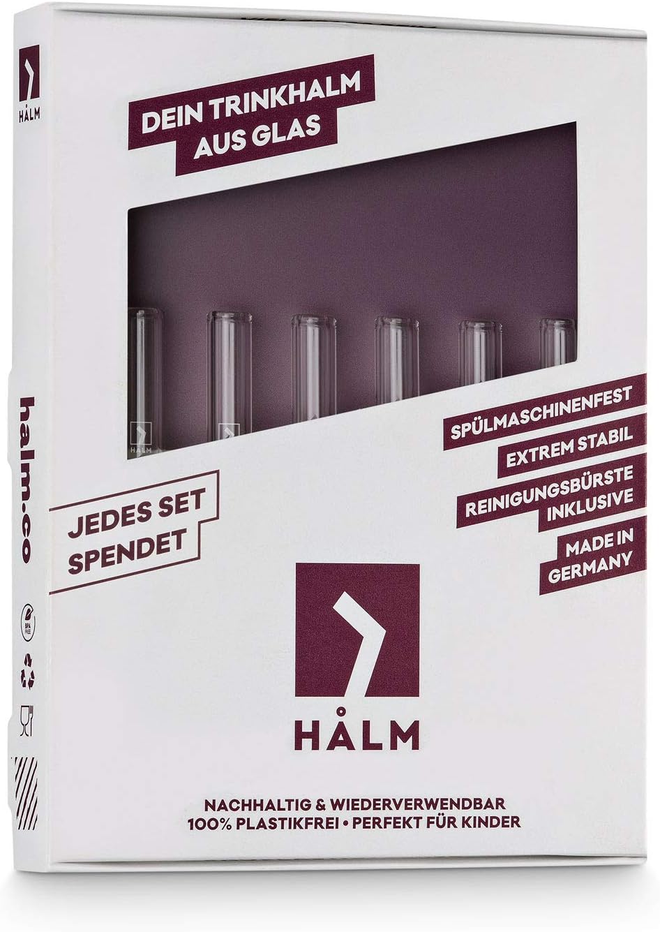 HALM Glass Straws - 6 Reusable 4 Inch Short Drinking Straws + Plastic-Free Cleaning Brush Perfect for B52 and Shot Glasses or Blowing Tubes & Paraphernalia - Dishwasher Safe - Eco-Friendly – Straight