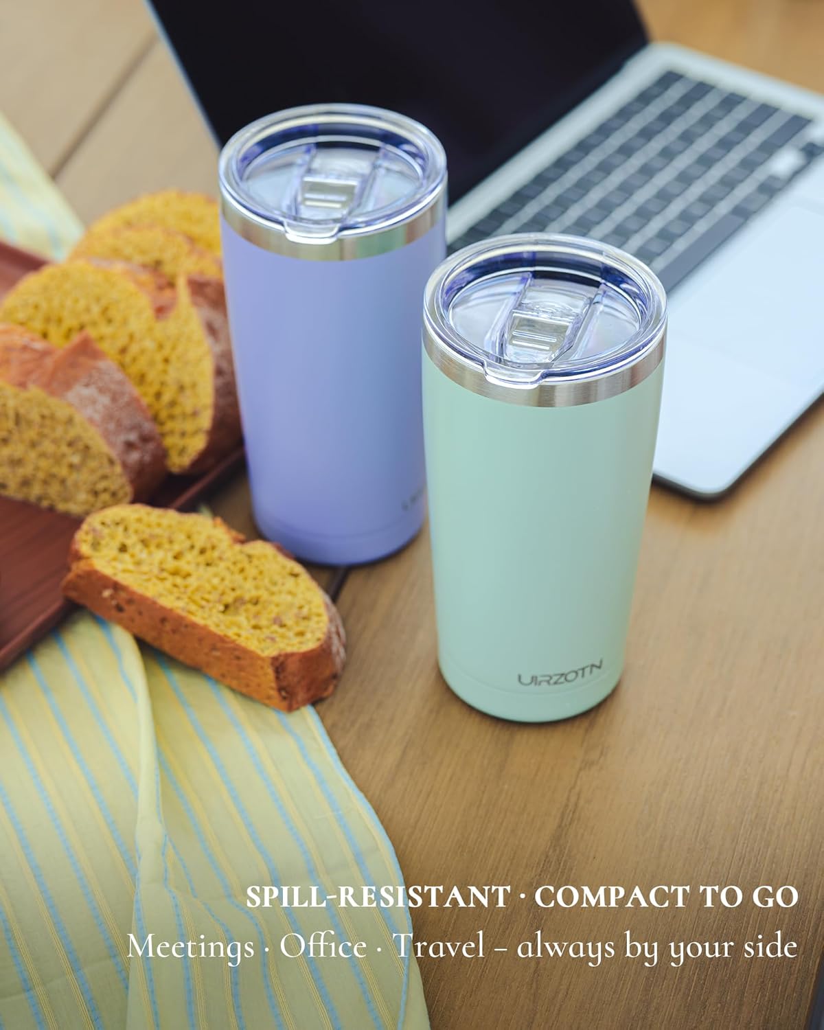 Travel Coffee Tumbler 20oz, Leakproof Travel Coffee Mug with Lid and Straw, Stainless Steel Double Wall Vacuum Insulated Tumbler for Hot/Iced Drinks (Textured Matte, Mint Green)