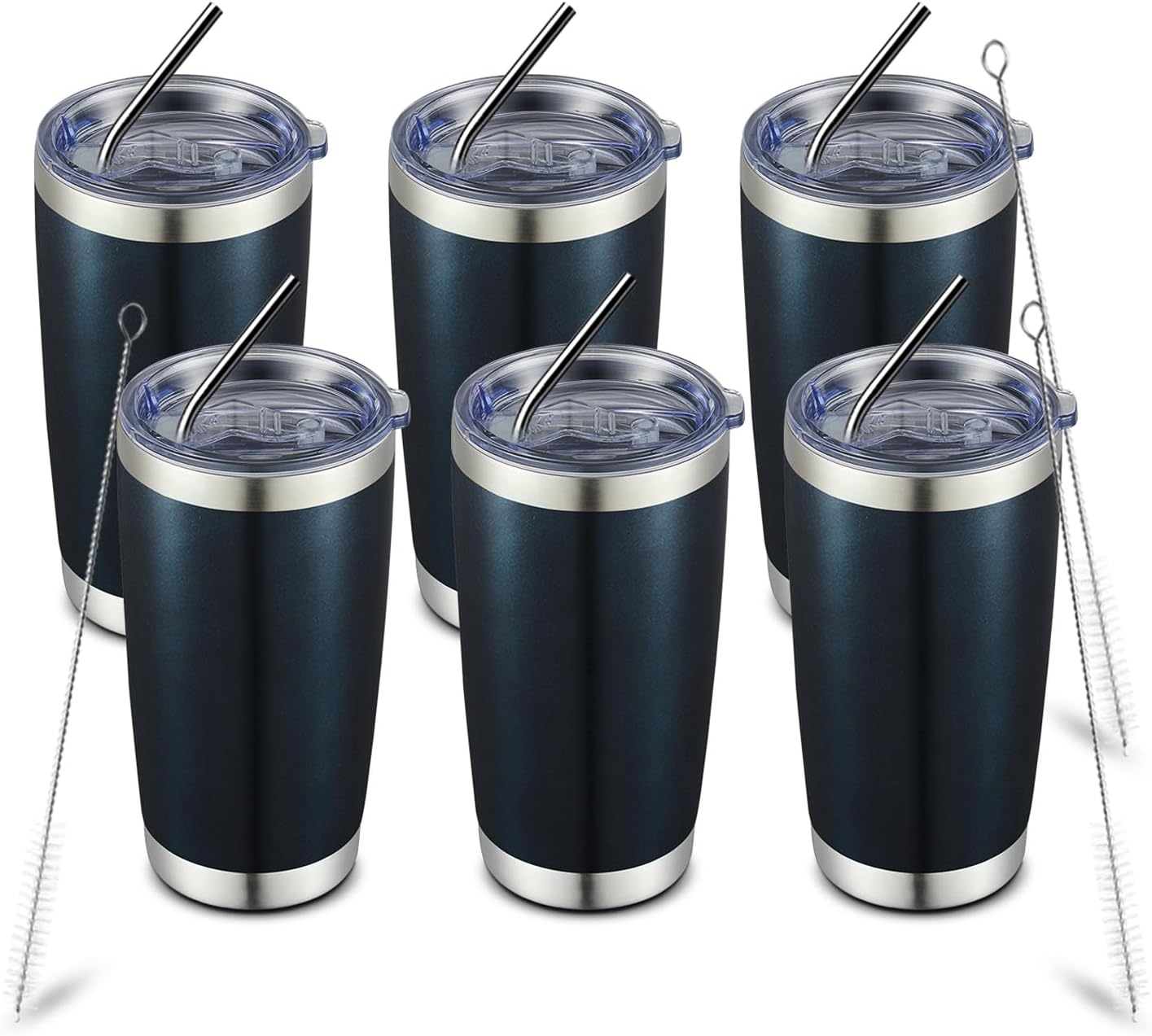 COMOOO 20oz Double Wall Vacuum Insulated Travel Mug, Stainless Steel Tumbler with Lid and Straw Durable Powder Coated Insulated Coffee Cup for Cold & Hot Drinks (Peacock blue, 6 Pack)