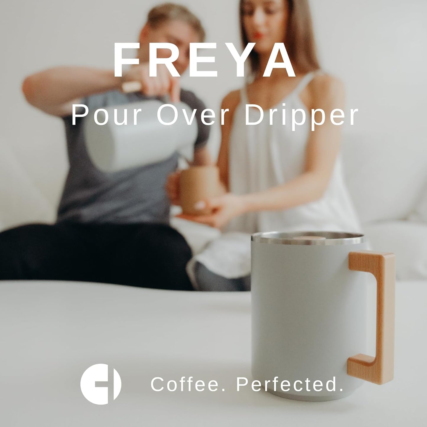 HASTINGS Pour Over Coffee Dripper - Stainless Steel Pour Over Coffee Filter, Metal Paperless Reusable Double Mesh Cone Filter with Wood Handle - Coffee Maker for Single Cup Brew up to 68 OZ (Grey)