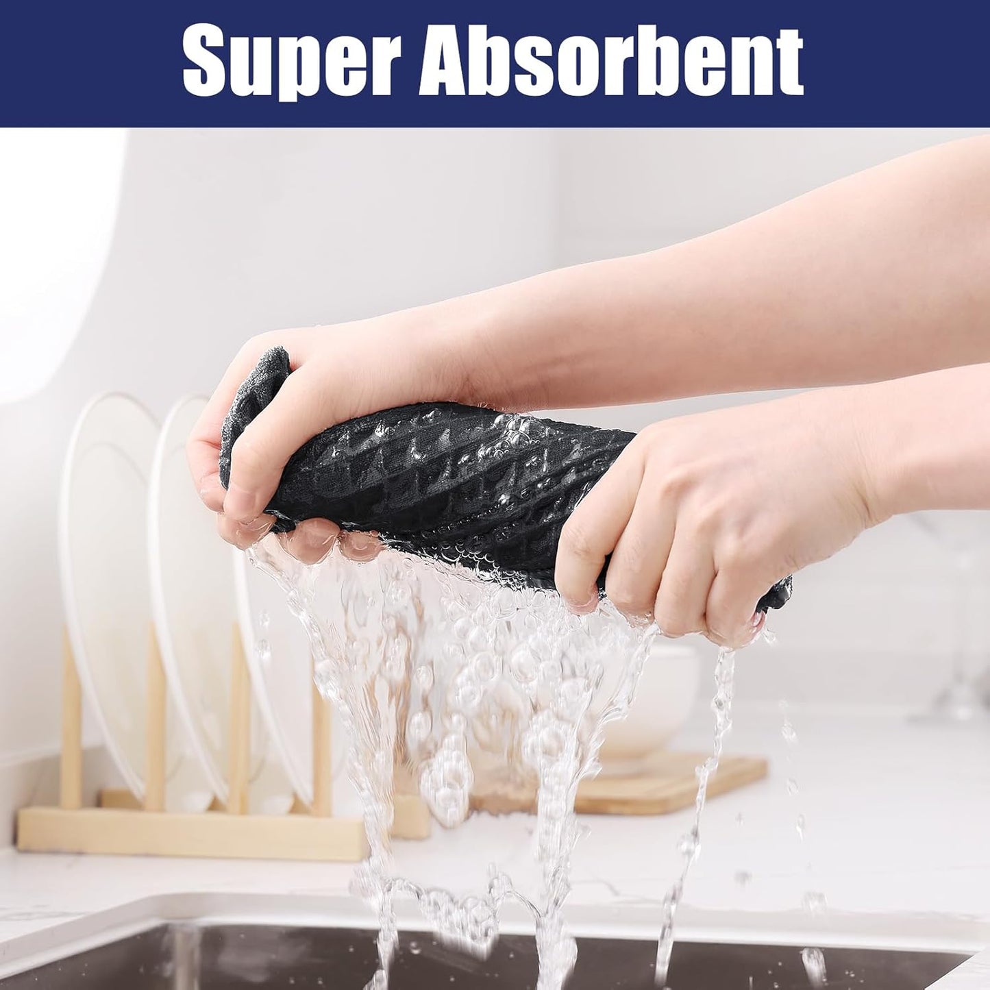 Homaxy Microfiber Waffle Weave Kitchen Towels, 16 x 28 Inch Ultra Absorbent and Solid Color Dish Towels, 8 Pack, Dark Grey