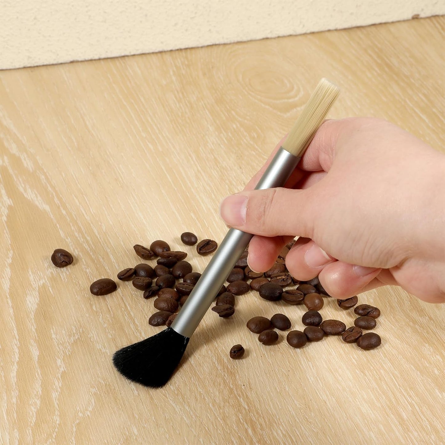 Giantree Dual Head Coffee Brush, Coffee Grinder Brush, Dusting Espresso Brush Coffee Grinder Cleaner, Barista Tools for Coffee Machine Toaster Cleaning(Silver)