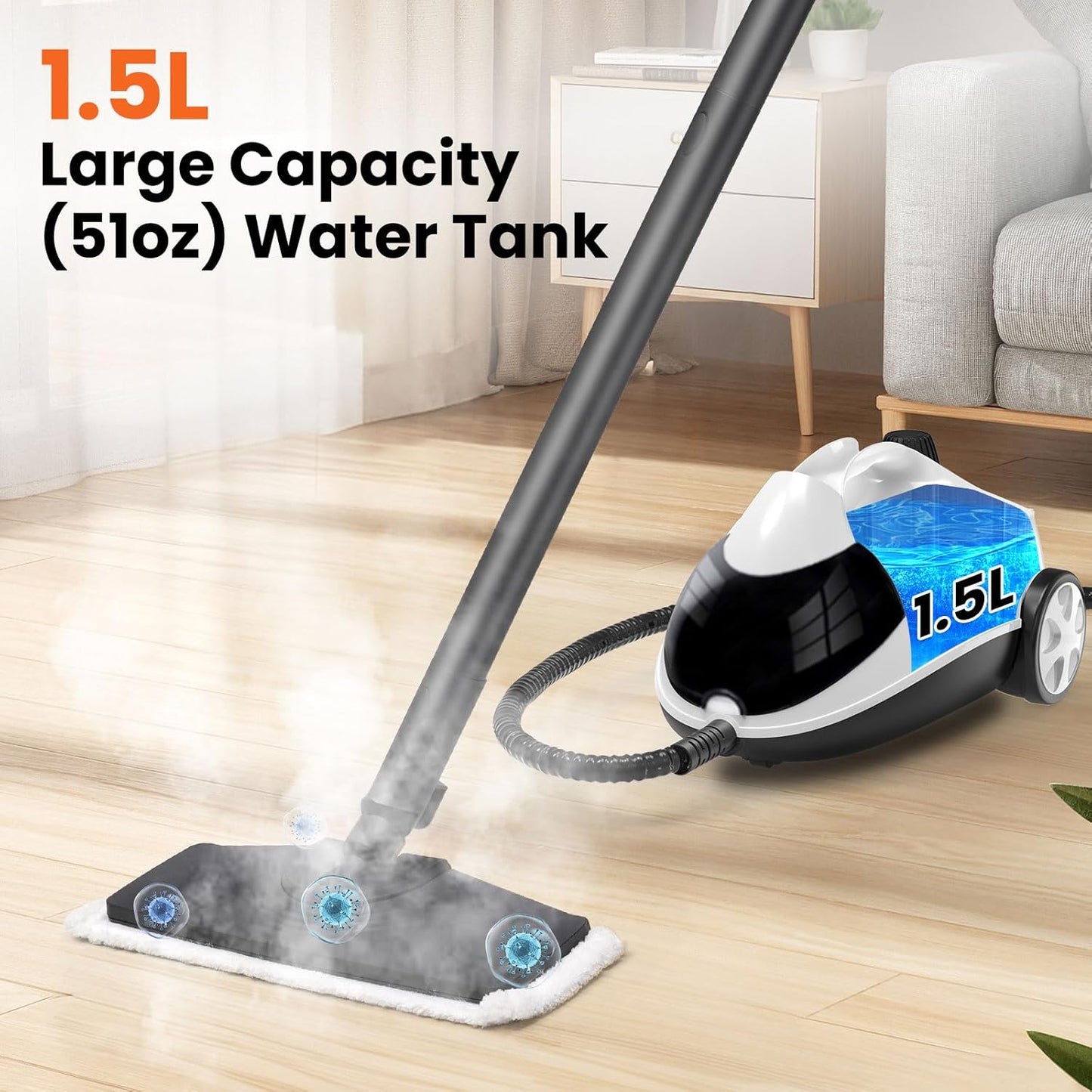 Steam Cleaner Sweepcent 1.5L Steamer for Cleaning Fast Heating 6-in-1 Multi-Surface with 8 Accessories UL499 Certified portable High Pressure Steam Cleaner for Home, Car, Floors, Sofas, Tiles, Grout