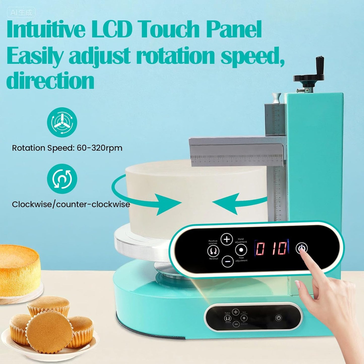 Cake Decorating Machine, Tabletop Cake Frosting Machine for 4-12inch Cakes, Cream Spreading Automatic Frosting Turntable with Graduated Scraper, for Cake Shops, Dessert Shops, Households