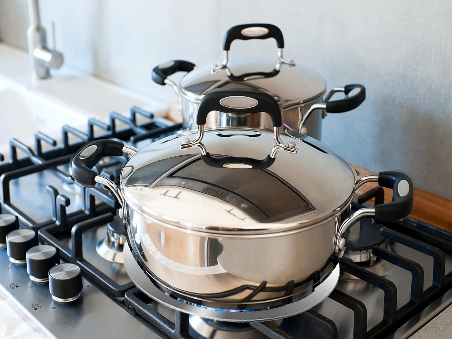 Heat Diffuser Plate, Grouarty Stainless Steel Cooking Induction Adapter Simmer Plate for Electric Gas Glass Cooktop Hob Ring, Induction Cooktop Converter Plate With Handle 9.45inch