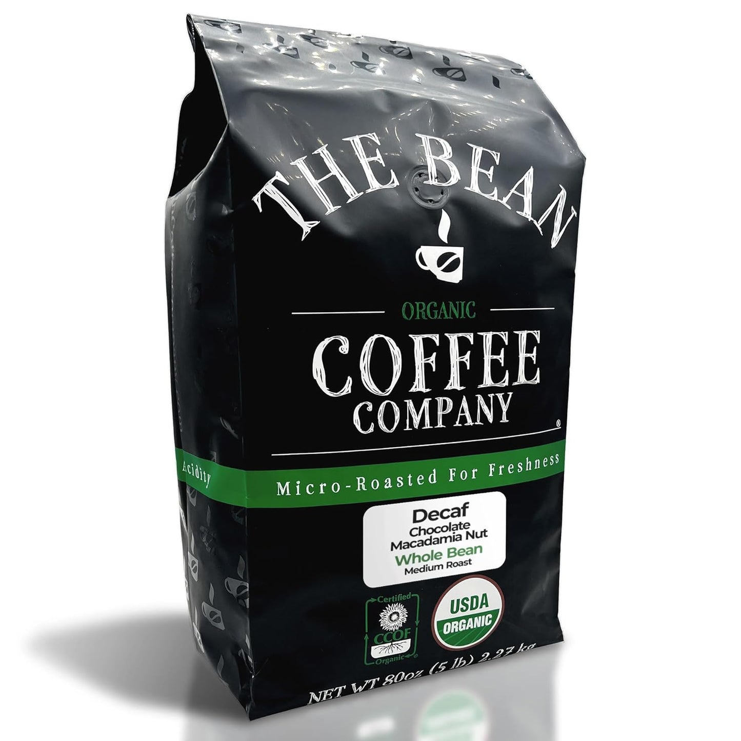 The Bean Organic Coffee Company Water Processed DECAF Chocolate Macadamia Nut, Medium Roast, Whole Bean Coffee, 5-Pound Bag