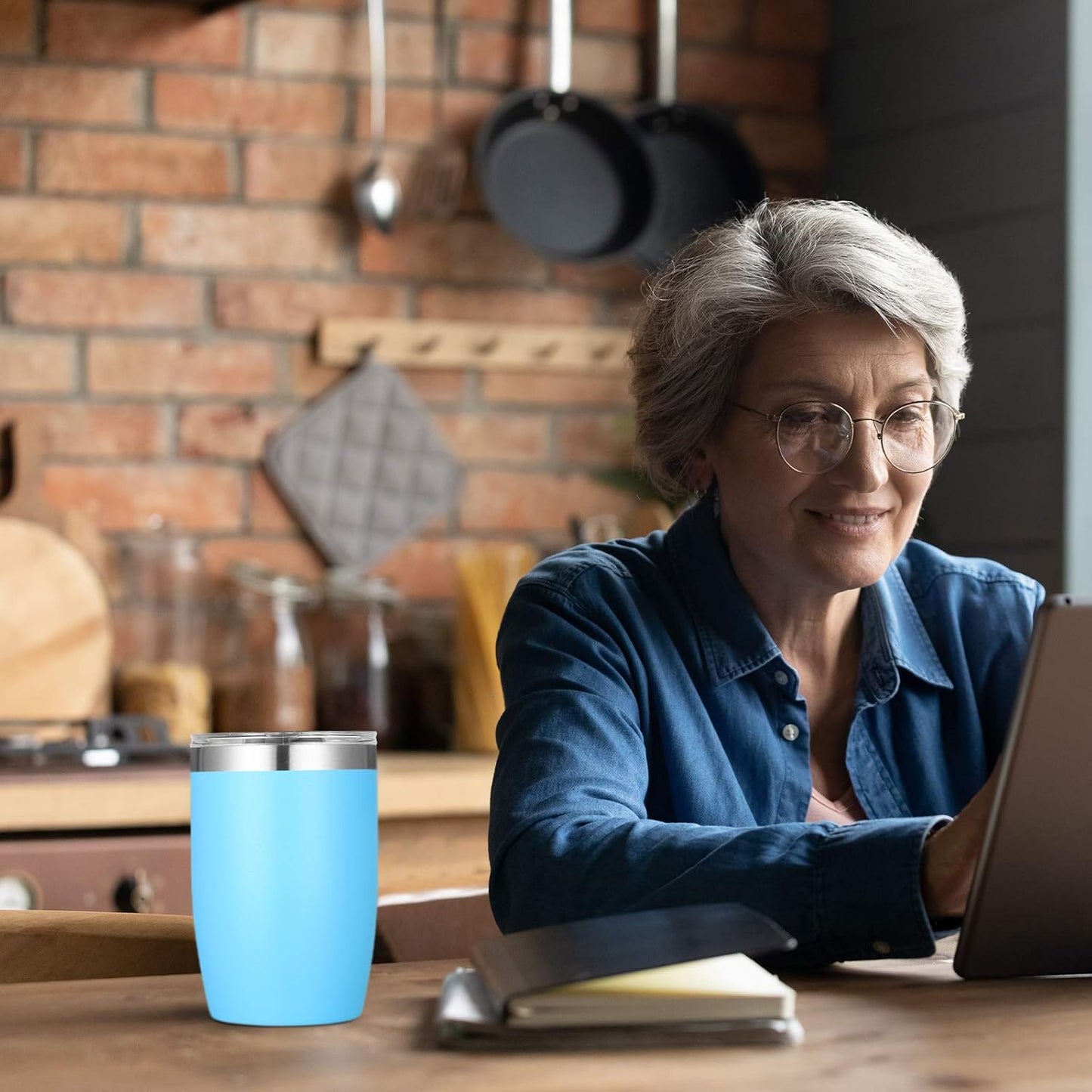 VEGOND Stainless Steel 12 oz Tumblers bulk Vacuum Insulated Double Wall Travel Tumbler with Lid and Straw Reusable Tumbler,Sky Blue 12 pack