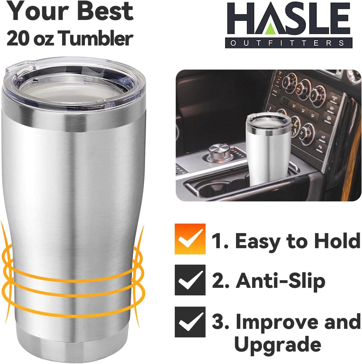 HASLE OUTFITTERS 20 oz Tumbler Bulk, Stainless Steel Tumblers with Lid, Vacuum Insulated Tumbler, Double Wall Tumbler Cup, coffee mugs, Stainless Steel, 12 Pack