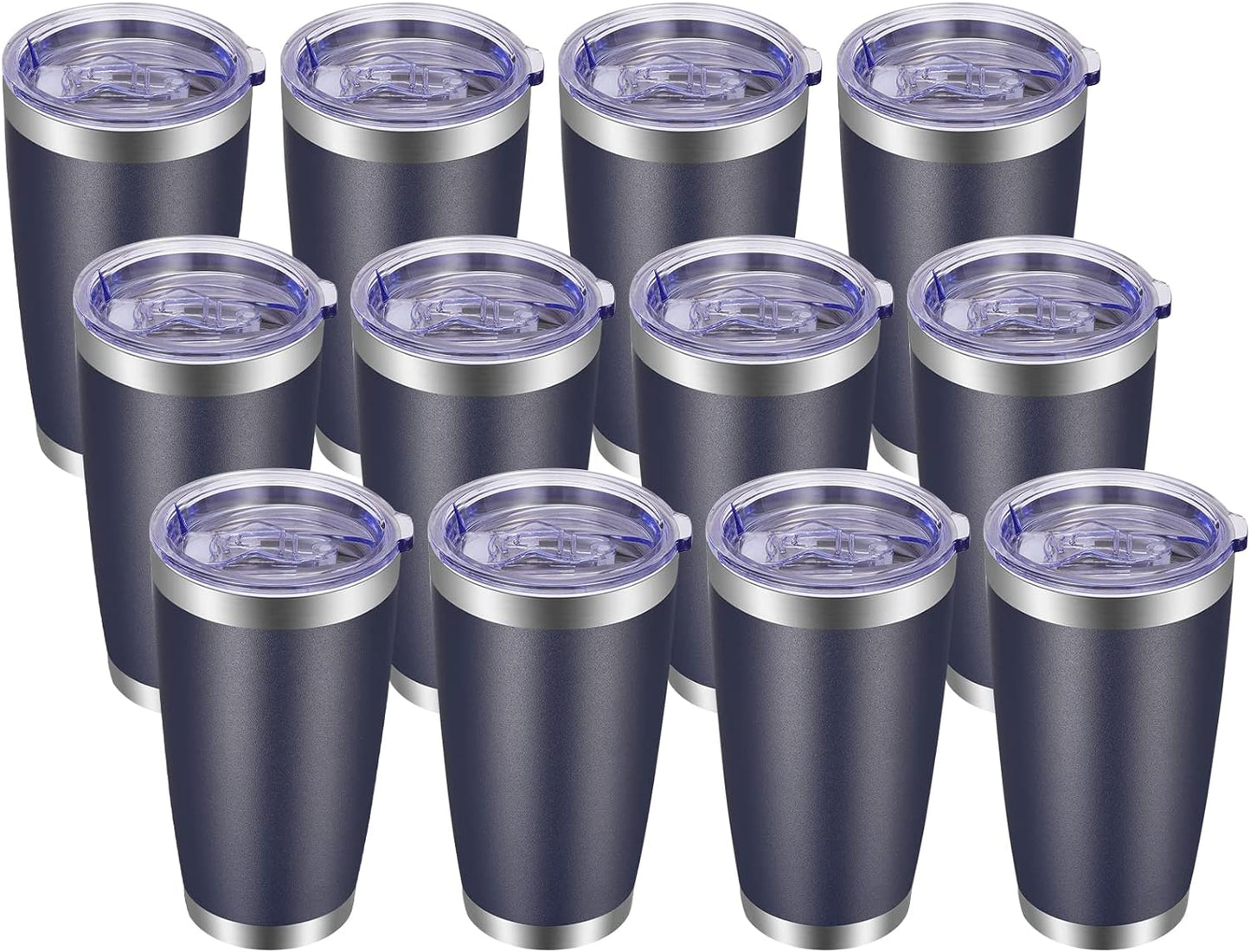 VEGOND 20oz Tumbler with Lid and Straw Stainless Steel Tumbler Cup Bulk Vacuum Insulated Double Wall Travel Coffee Mug Powder Coated Coffee Cup(Navy Blue 12 Pack