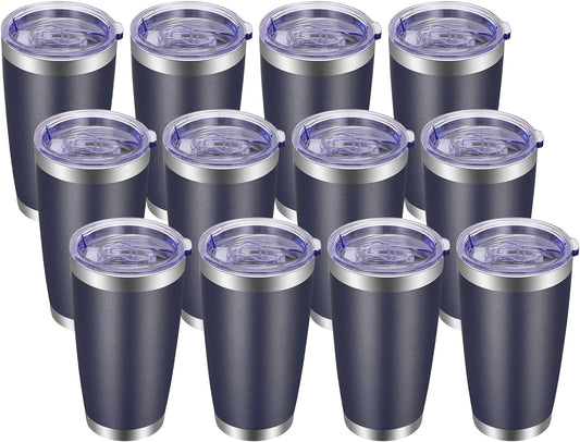 VEGOND 20oz Tumbler with Lid and Straw Stainless Steel Tumbler Cup Bulk Vacuum Insulated Double Wall Travel Coffee Mug Powder Coated Coffee Cup(Navy Blue 12 Pack