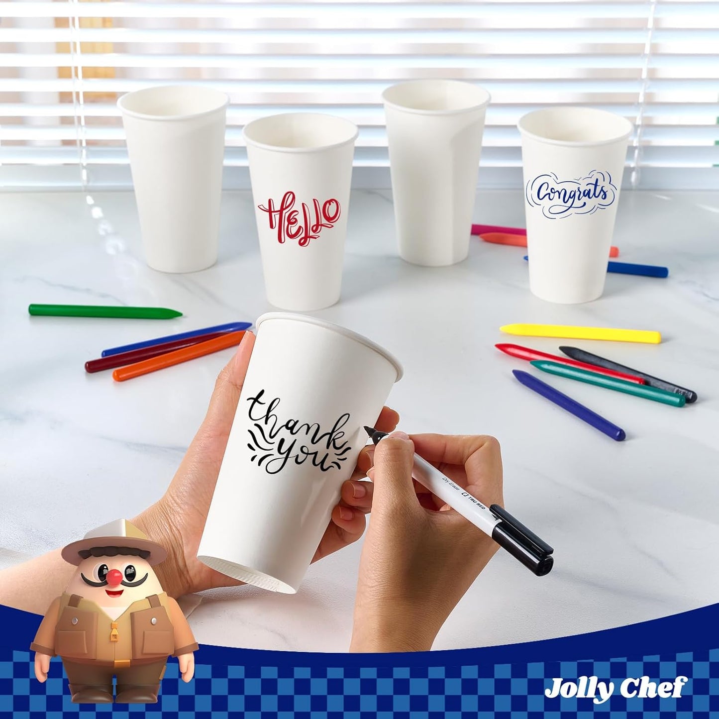 JOLLY CHEF 180 Count 16 oz Coffee Cups, White Drinking Paper Cups for Coffee, Water, Juice, or Tea, Suitable for Party, Picnic, Travel, and Events