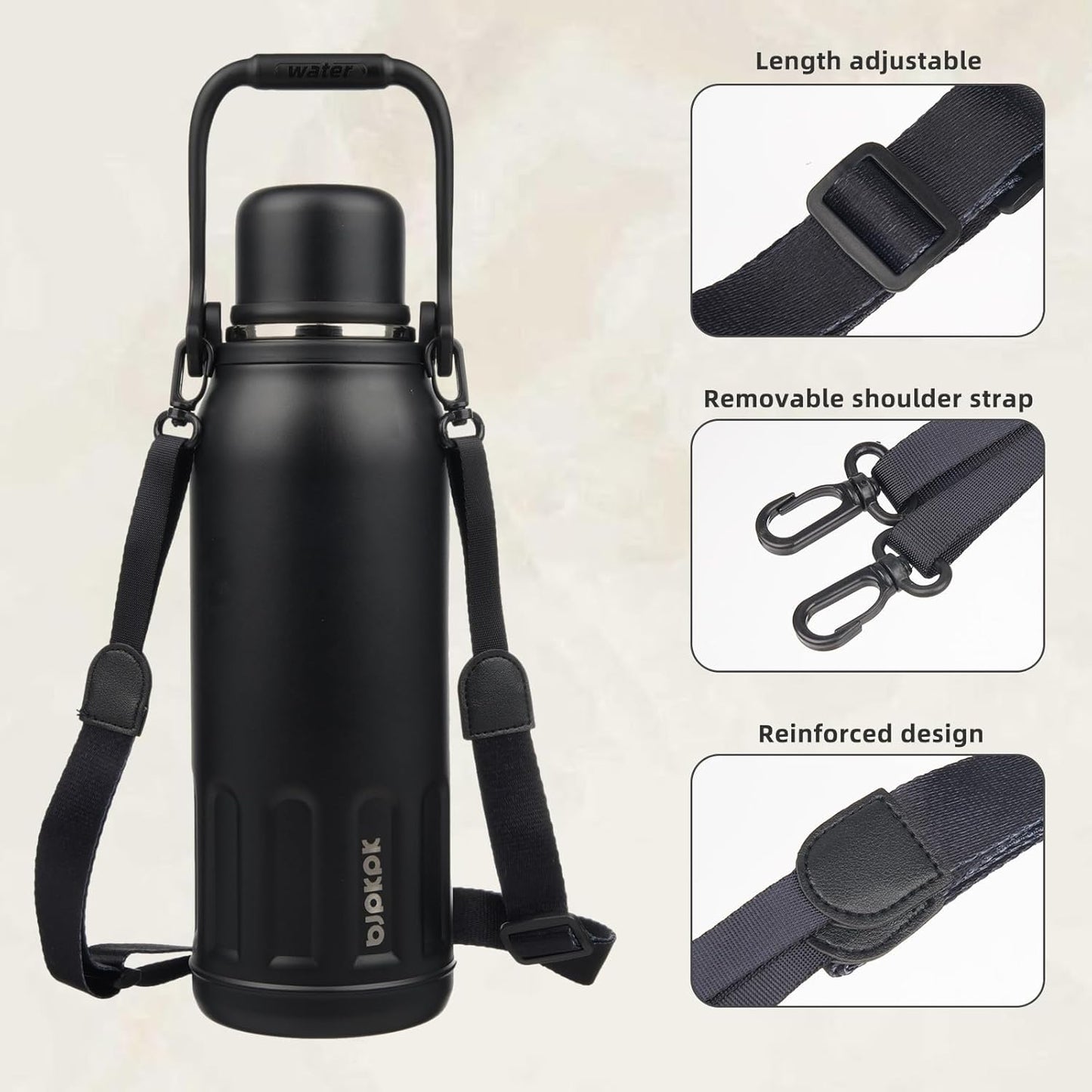 BJPKPK Insulated Water Bottle 50oz Vacuum Insulated Stainless Steel Water Bottles with Handle and Lid Travel Metal Thermos for Outdoor Sports,Black