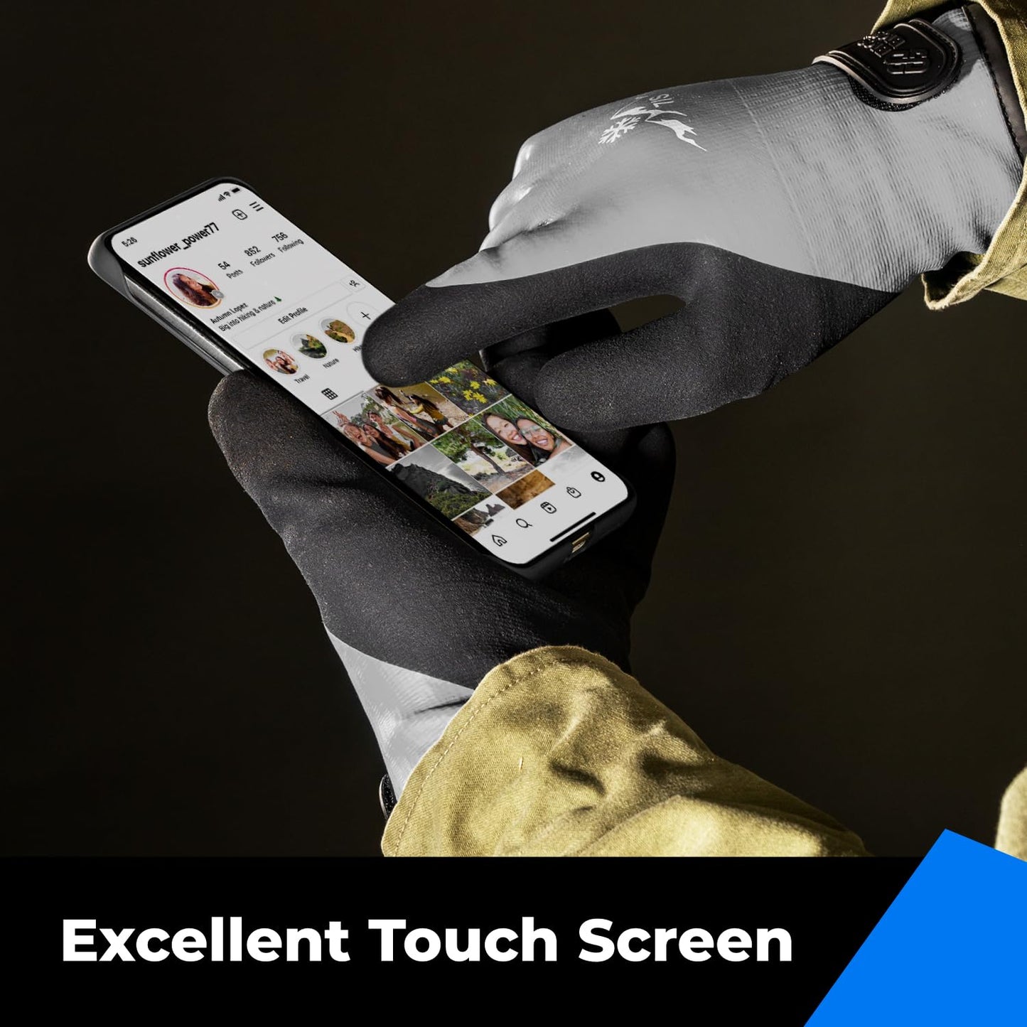 100% Waterproof Gloves for Men and Women, Winter Work Gloves for Cold Weather, Touchsreen, Thermal Insulated Freezer Gloves, With Grip, Grey, Large