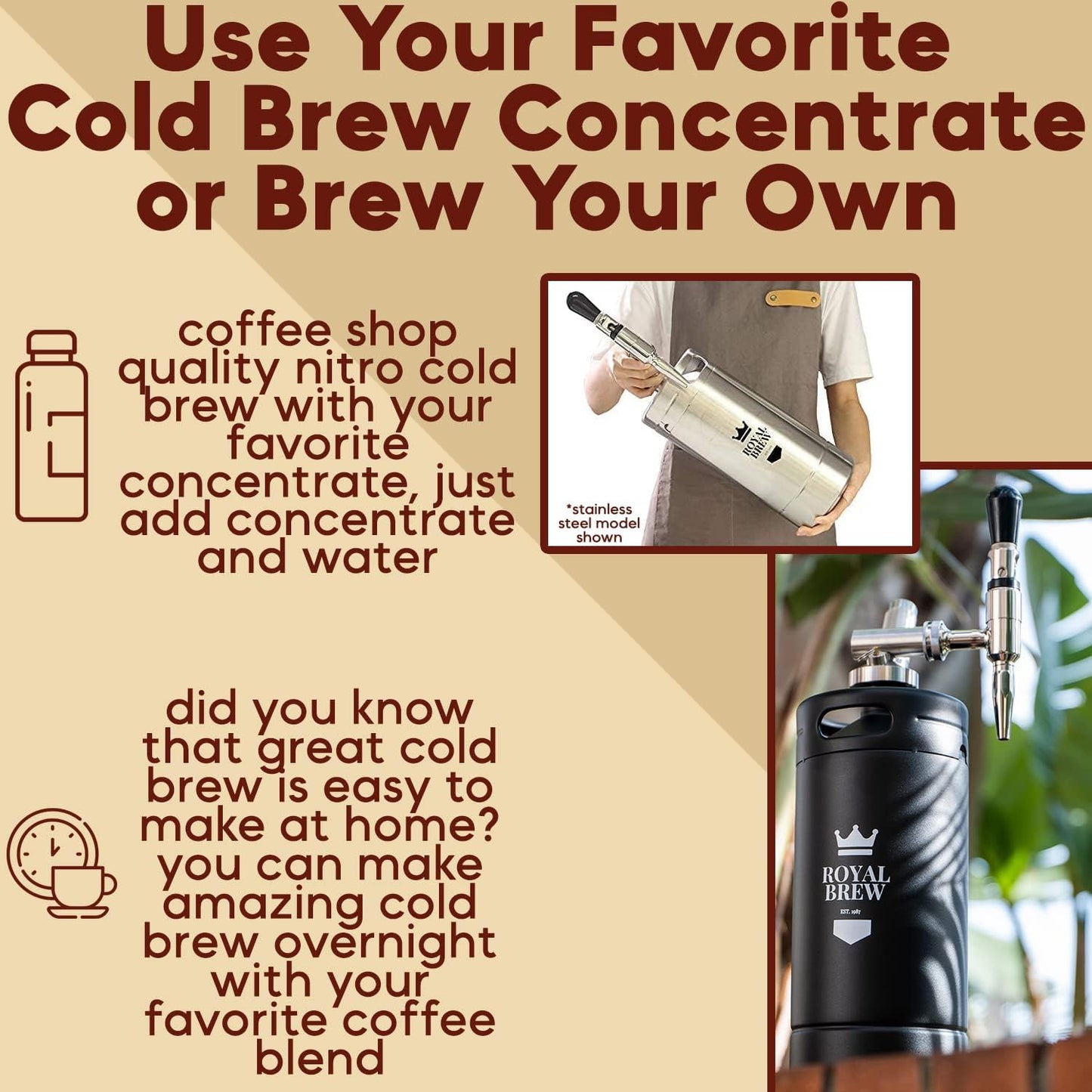 The Original Royal Brew Nitro Cold Brew Coffee Maker - Gift for Coffee Lovers -128 oz Extra Large Home Keg, Nitrogen Gas System Coffee Dispenser Kit - Use Nitrogen or Nitrous Oxide
