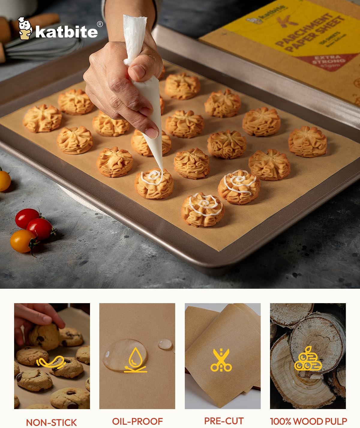 Katbite 120Pcs 8x12 inches Parchment Paper Sheets, Heavy Duty Unbleached Baking Paper, Pre-cut Parchment Paper for Baking, Air Fryer, Grilling, Steaming