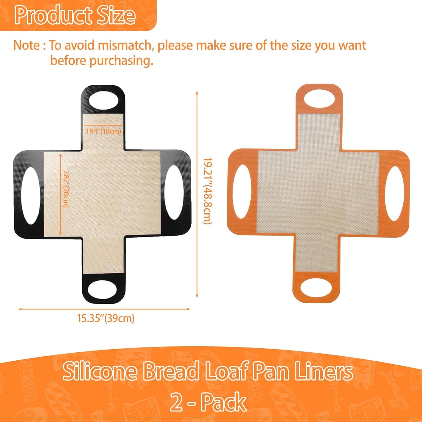 Reusable Silicone Bread Loaf Pan Liner, Food-Grade Silicone Bread Sling, Sourdough Bread Mat, Loaf Pan Lifters, Non-Stick&Easy Clean Dough Transfer Tool, Fits 9x5 or 1.5lb Loaf Pans, Black & Orange