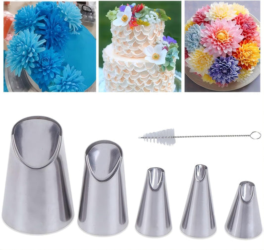 6 pcs Flower Piping Tips Rose Petal Pastry Tips, large piping tips, Chrysanthemum Nozzles, Cupcake Pastry Tool For Decorating Cake Tulip Baking Forms New (tulips - 6pcs)