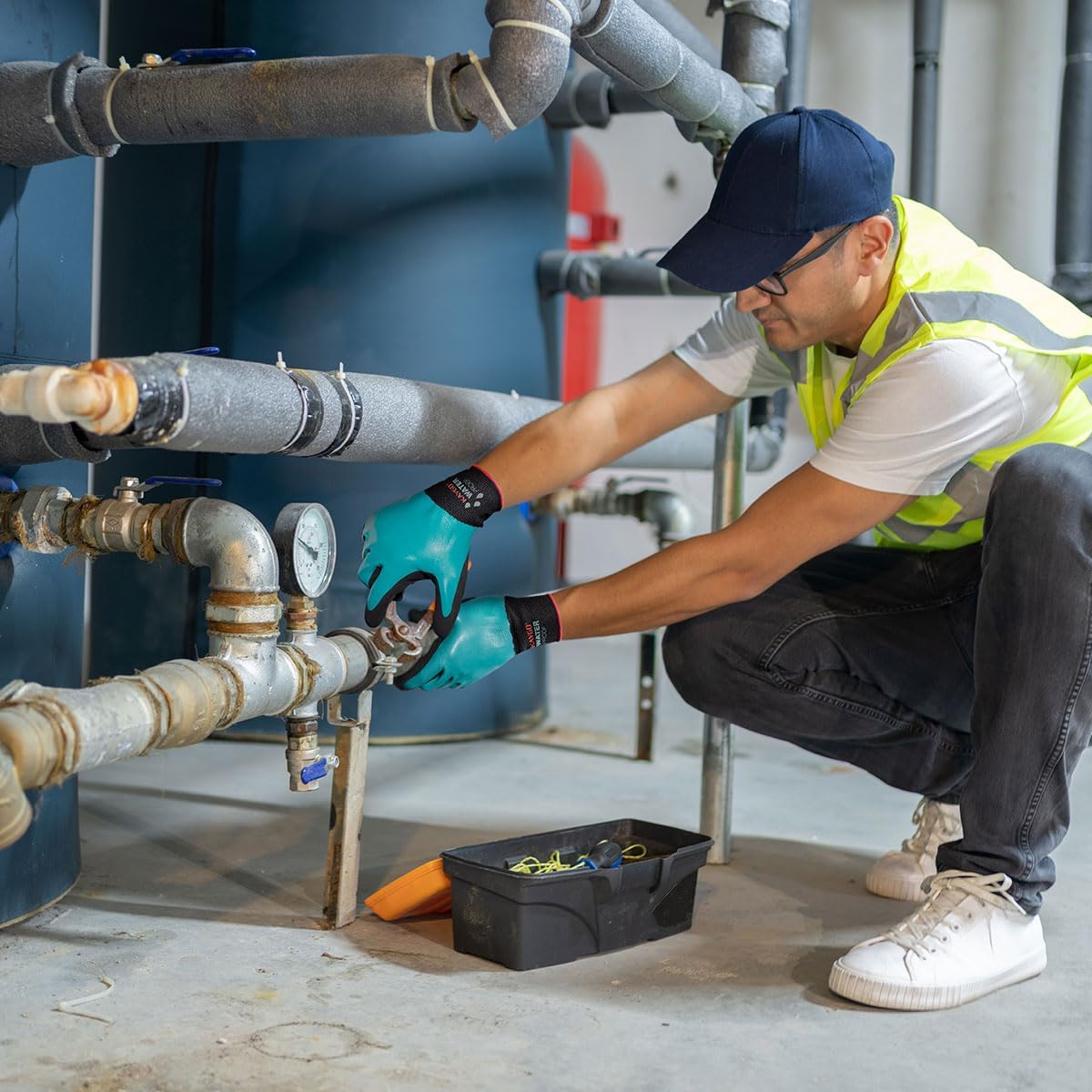 KAYGO Waterproof Work Gloves for Men and Women, Rubber Coated Non-slip Working Gloves for Garden, Outdoor Construction,KG150,Blue,S