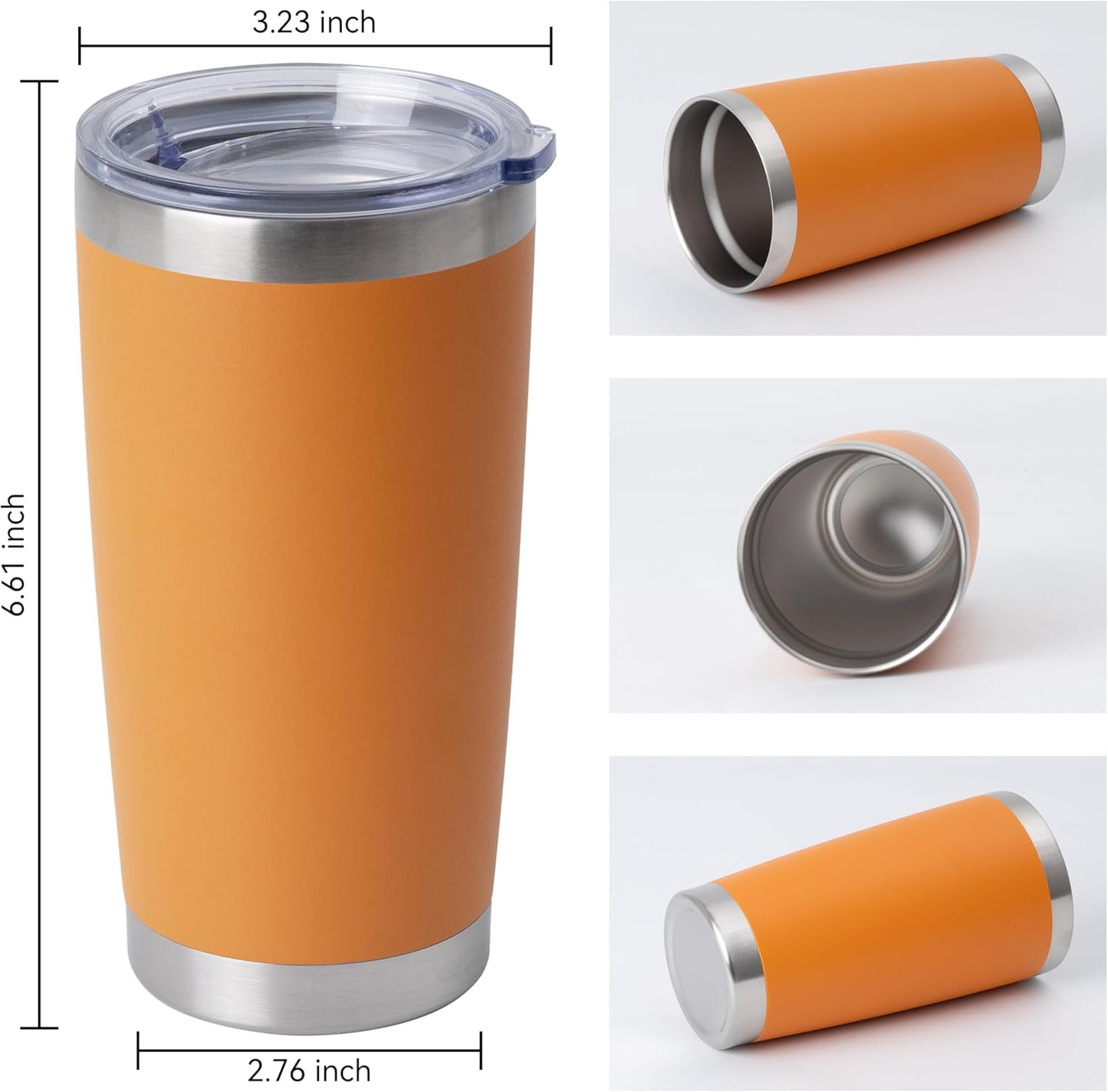 HASLE OUTFITTERS 20oz Stainless Steel Tumblers Bulk, Insulated Travel Cup with Lid, Double Wall Vacuum Coffee Mug for Cold & Hot Drinks 1 Pack, Orange