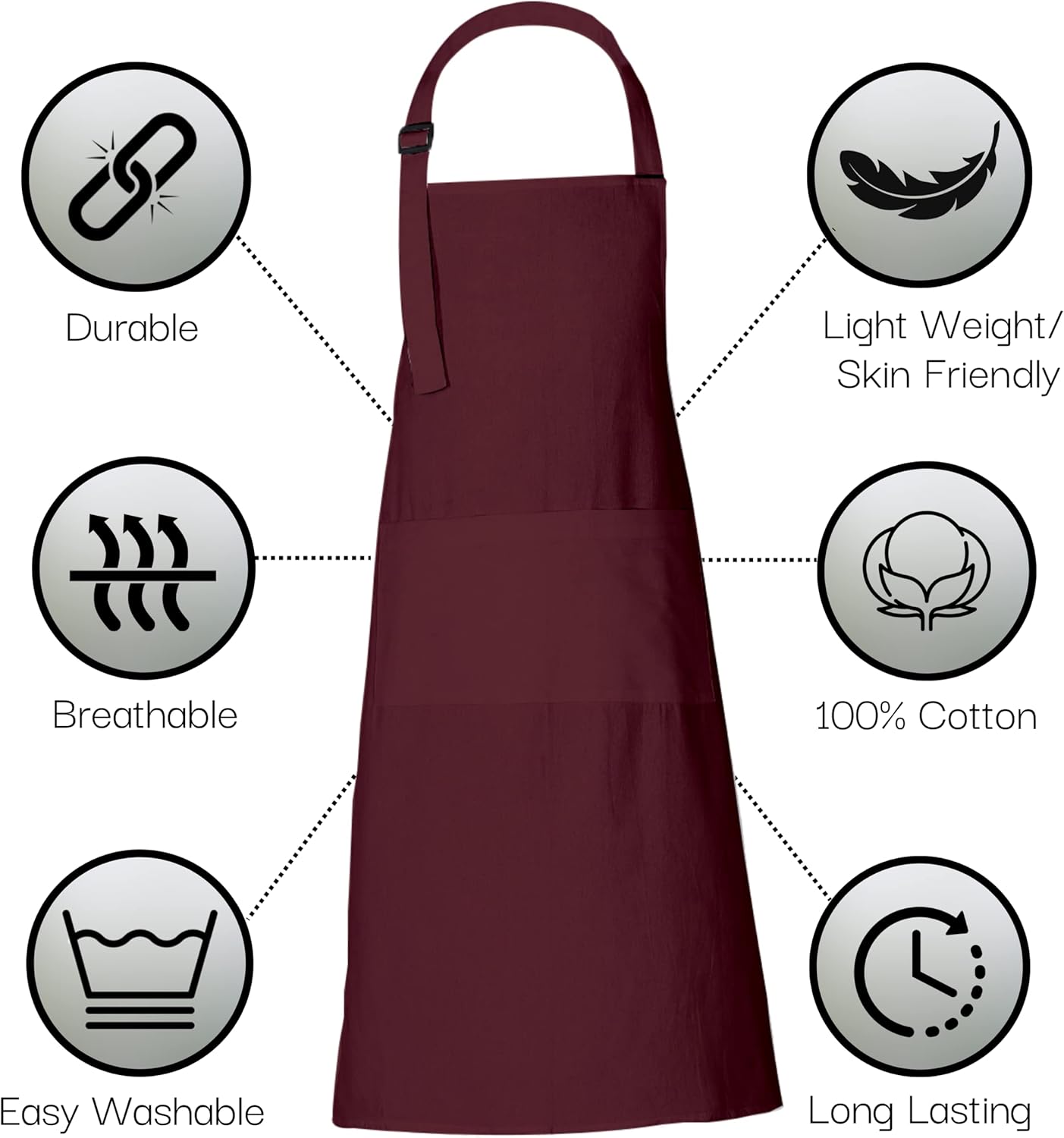 RAJRANG 100% Cotton Cooking Apron with 3 Pockets Kitchen Chef BBQ Adjustable Bib Aprons for Women Men