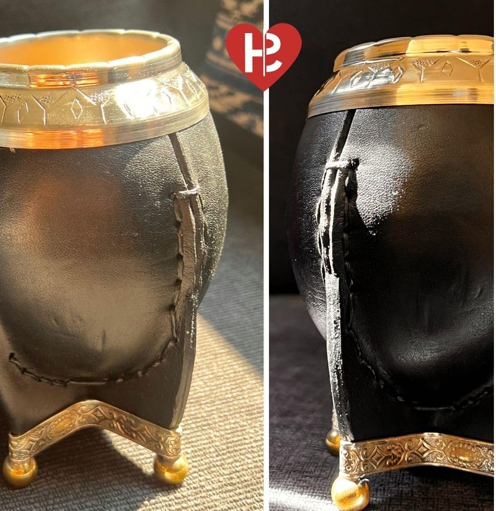 Hide & Smile Torpedo Premium Handmade Mate Kit, pumpkin and leather Cup And Bombilla Set, Authentic Argentine Mate Gourd Tea, Includes Straw, Souvenir from Argentina, Original Design (Black)