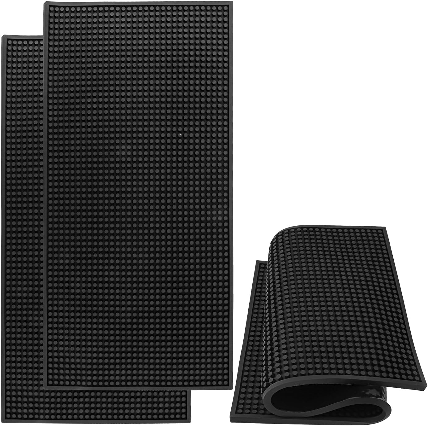 2 Pack 12 x 24 Inch Black Coffee Bar Mats, Rubber Bar Mat, Anti-Slip Bar Spill Mat for Countertop, Bartending, Kitchen, Dining Table