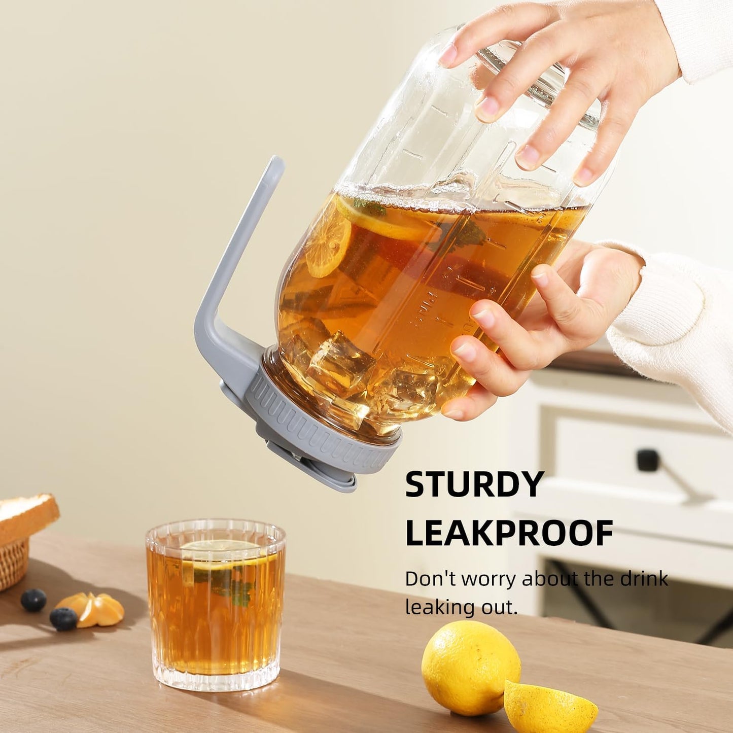 Glass Mason Jar Pitcher with Pour Spout Handle Lid, Breast Milk Pitcher Jug for Ice Tea, Cold Brew Coffee, Fridge Water, Juices, Leak Proof Storage Container