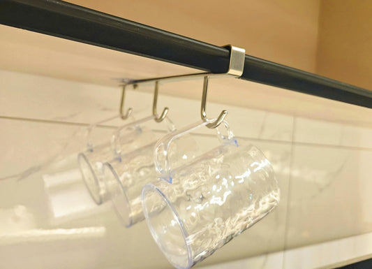 Mug Hooks Under Cabinet , 304 Stainless Steel Cup Hooks for Hanging Under Shelf, Mug Organizer Rack with 3 Hooks for Displaying Mugs, Coffee Cups and Kitchen Utensils,Fit for 0.8" or Less thickness