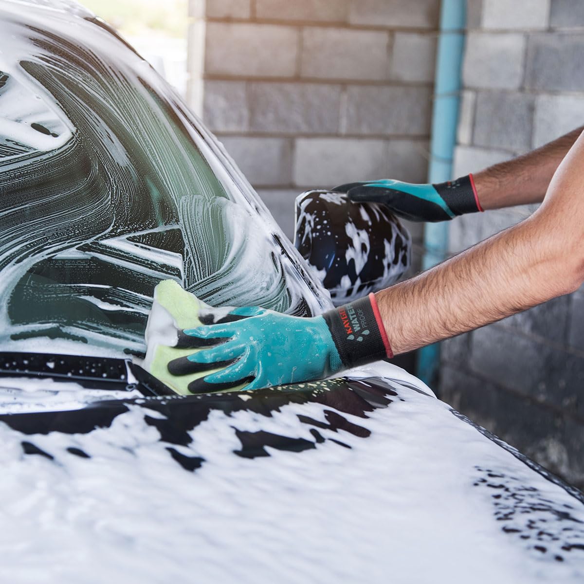 KAYGO Waterproof Work Gloves for Men and Women, Rubber Coated Non-slip Working Gloves for Garden, Outdoor Construction,KG150,Blue,XL