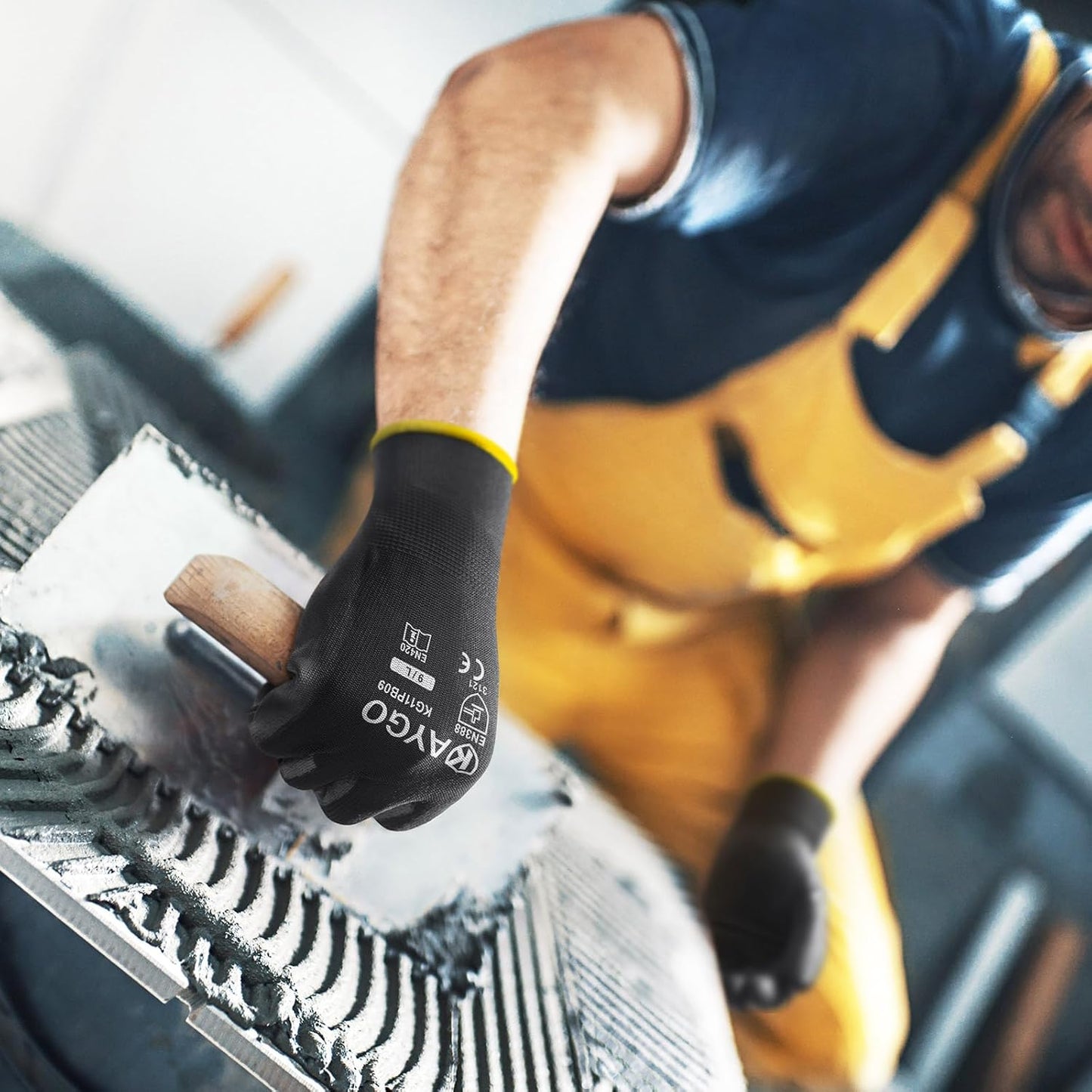 KAYGO Safety Work Gloves PU Coated,12 Pairs KG11PB Seamless Knit Glove for Men and Women, with Smooth Grip on Palm and Fingers, Ideal for General Duty Work (X-Small, Black)