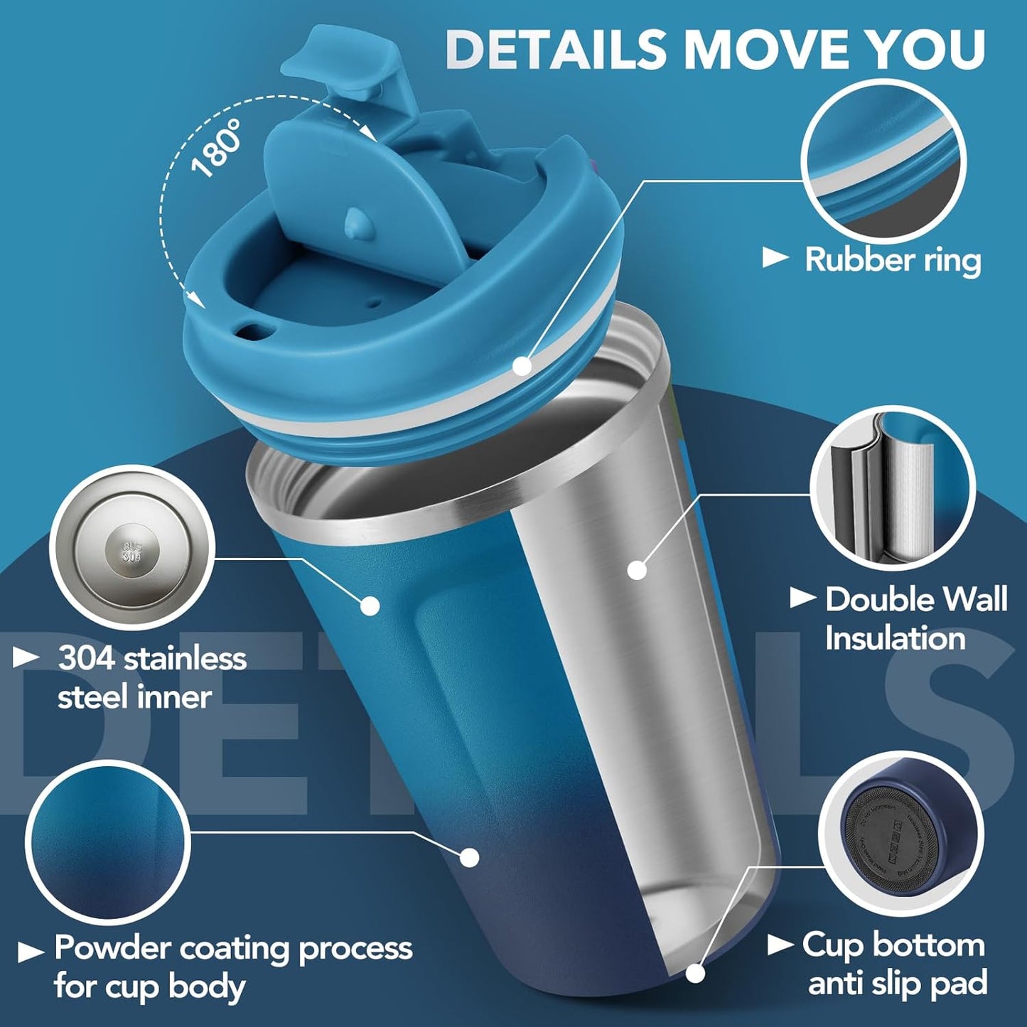 Volhoply 12 oz Double Wall Insulated Vacuum Travel Coffee Mug with Flip Lid Bulk 4 Pack,Reusable Stainless Steel Leak Proof Coffee Cups,Portable Thermal Tumbler for Hot & Cold Drinks(Dark Night,4 Set)