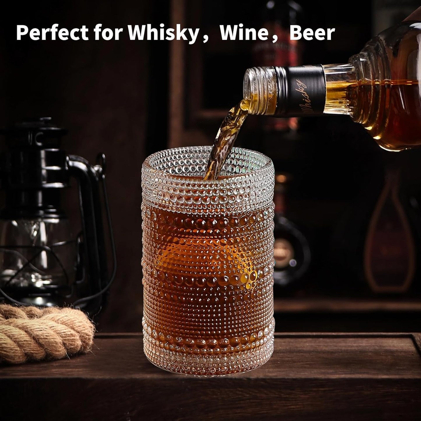 Hobnail Drinking Glasses，12 oz Glasses Drinking Set of 6，Vintage Glassware，Whiskey/Cocktail/Juice/Beer/Water/Kitchen Glasses for Bar Tumbler Glassware，Vasos De Vidrio Glass Cups Set for Mixed Drinks