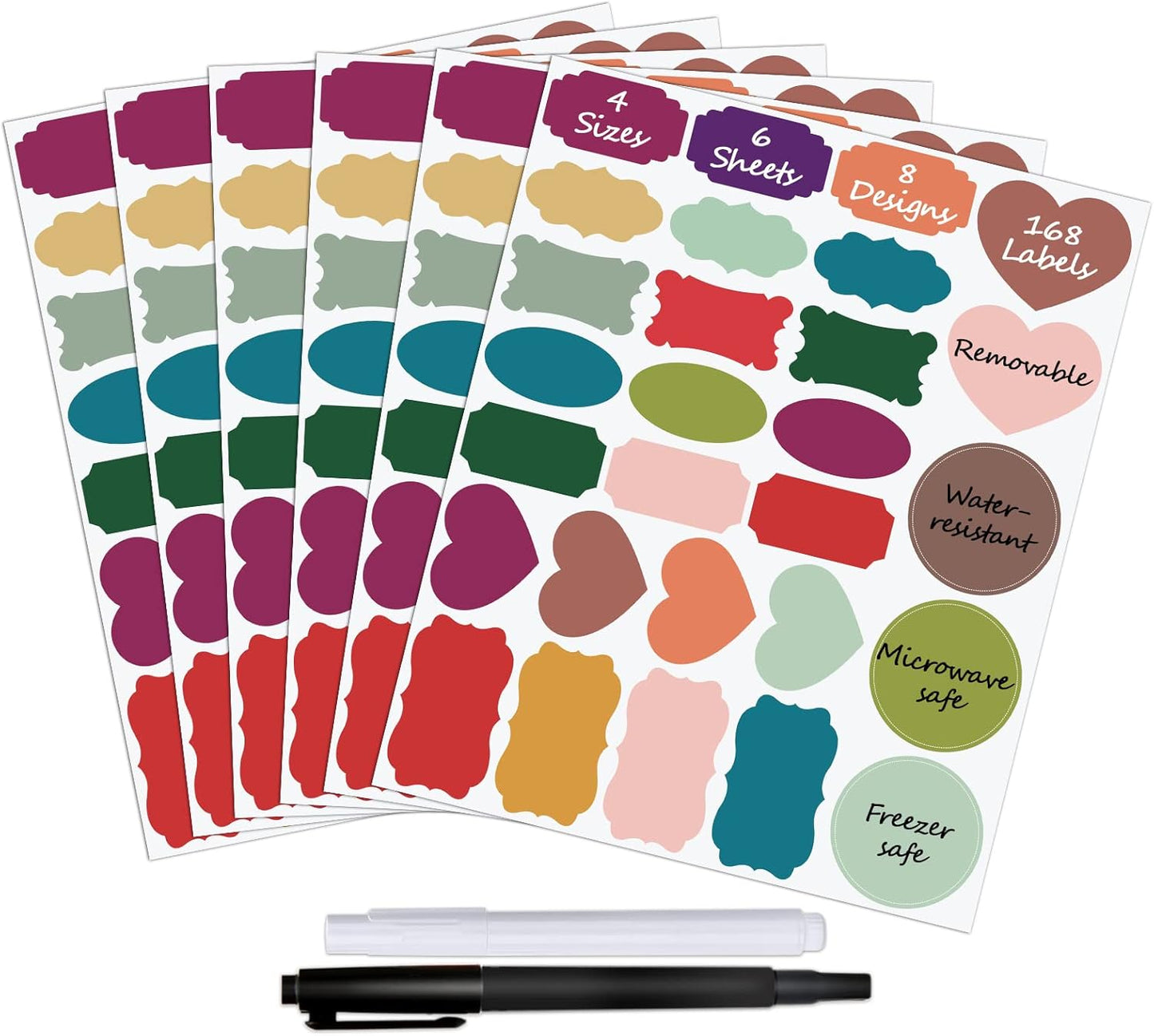 Colored Chalkboard Labels for Food Containers 168pcs - Removable Waterproof Write-on Pantry Sticker Labels for Spice Jar,Glass Bottle,Storage Bin,Kitchen Organizing and Party Decoration,with 2 Markers
