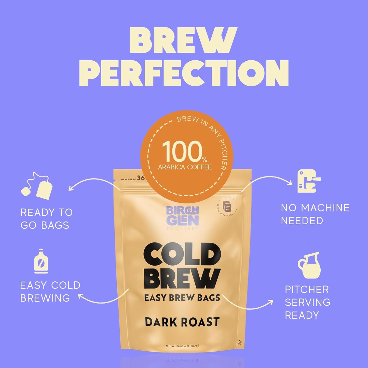 Birch Glen Roasters Cold Brew Coffee Bags - 12 Pack of Coarse Ground Coffee Filter Pitcher Packs for Easy Brewing - 100% Arabica - Yields 6 Pitchers - Hazelnut Flavor