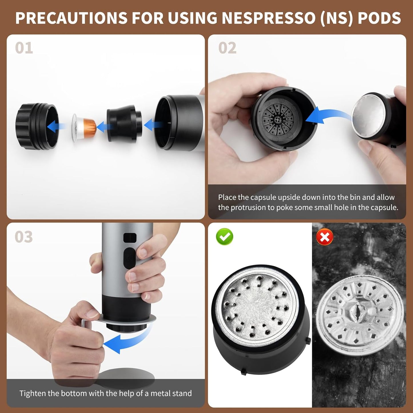 3-in-1 Portable Coffee Maker, Espresso Machine, Self-Heating Travel Coffee Maker Compatible with NS, DG Pods & Ground Coffee, Small Mini Espresso Machine for Car Camping, Hiking With Stand (grey)