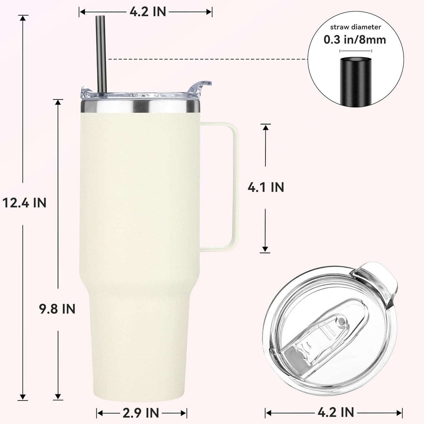 HASLE OUTFITTERS 40 oz Stainless Steel Tumbler with Handle, Vacuum Insulated Tumblers Bulk, Reusable Double Wall Travel Coffee Mug, Durable Powder Coated Water Bottle(Beige, 4)