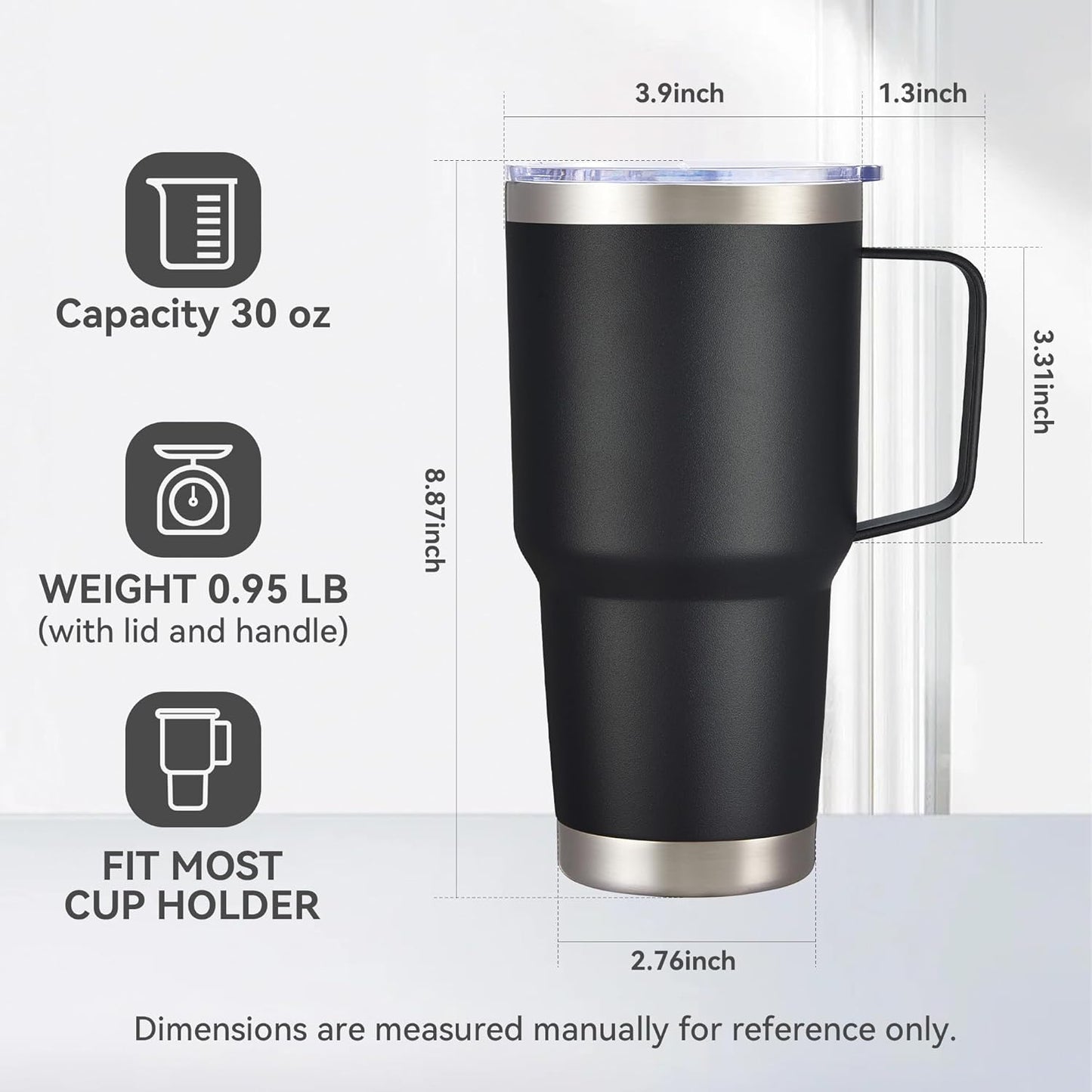 30 oz Tumbler with Handle and Lid, Stainless Steel Tumblers Bulk Double Wall Vacuum Insulated Travel Mug Leak Proof Cup Keep Drinks Cold and Hot Black, 12 Pack