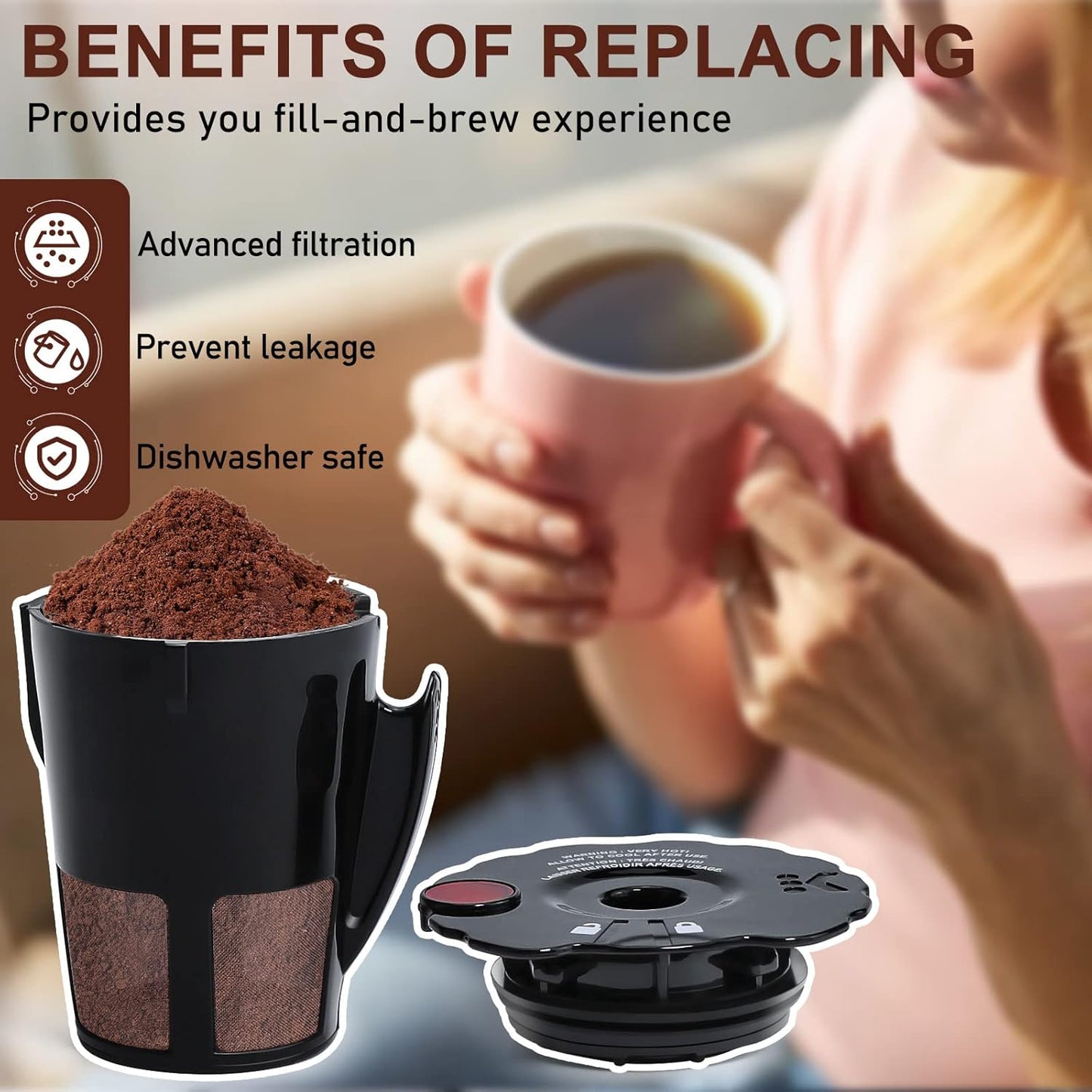 Sikawai My K Cup Reusable Coffee Pods Filter Fit for Keurig 2.0 K200 K250 K300 K350 K400 K450 K460 K475 K500 K550 K560 K575 Brewers Pack of 2 119367 with Cleaning Brush SIZE:2.5 * 2.4