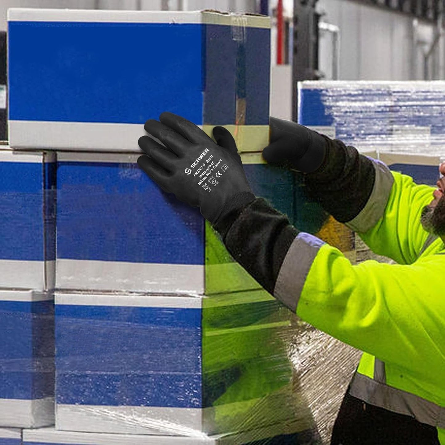 Schwer FreezeGuard Winter Work Gloves, ANSI A2 Cut Resistant Freezer Gloves for Outdoor Cold Weather Keep Hands Warm, Waterproof Gloves for Shoveling Snow, Ice Fishing, XXL