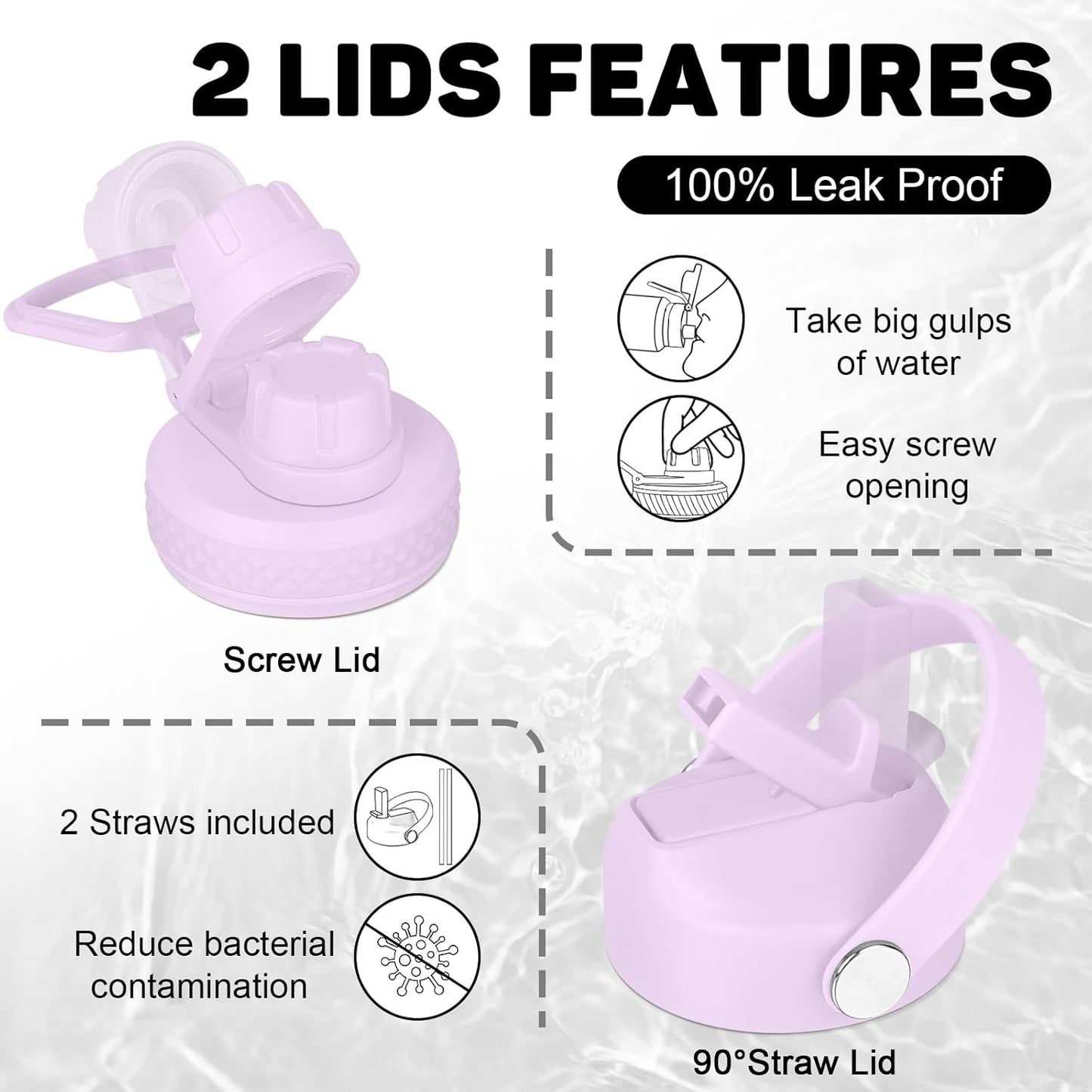 32oz Insulated Water Bottle, Fit in Any Car Cup Holder, Water Bottle with Straw Lids, Stainless Steel Insulated Water Flask Double Wall Leak-proof BPA Free to Keep Cold&Hot