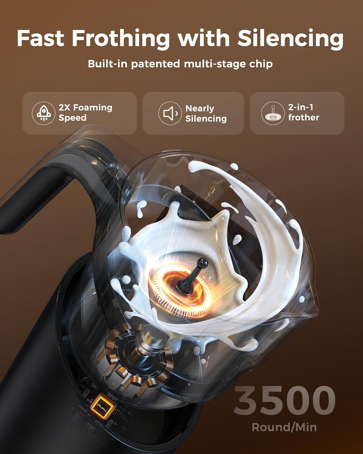 Milk Frother and Steamer, 8-in-1 Rechargeable Electric Milk Frother for Coffee, 13.5oz/400mL Large Capacity Automatic Warm and Cold Foam Maker, Hot Chocolate Maker Coffee Frother, Black