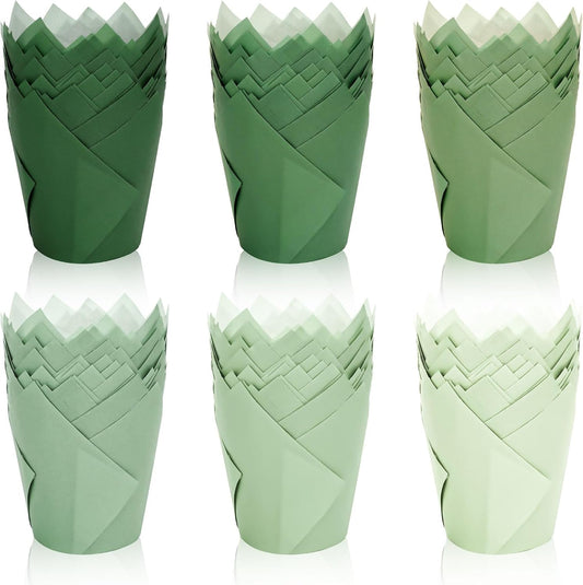 180Pcs Sage Green Tulip Cupcake Liners Gradient Green Muffin Baking Cups Cupcake Wrappers for Wedding Bridal Shower Spring Holiday Party Supplies