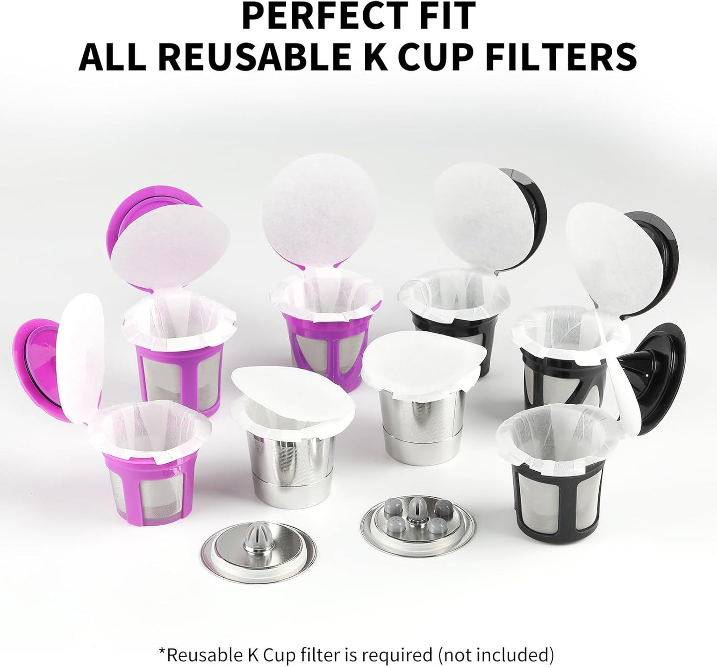 100 Count Fanativita K Cup Filters Disposable with Genius Lid Design, Fit All Reusable K Cups for Keurig (White)