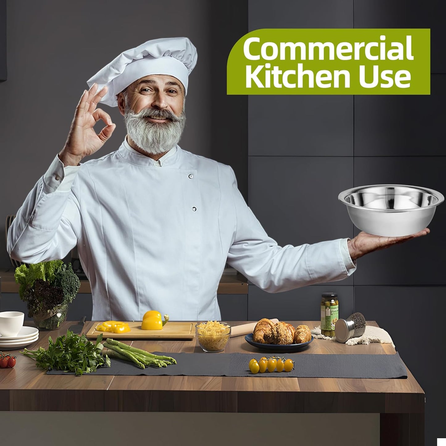 12 Pack 11 x 3 Inch Stainless Steel Mixing Bowls for Bulk Food Prep with Nesting Design for Hotel Restaurant and Home Kitchen Cooking in Silver